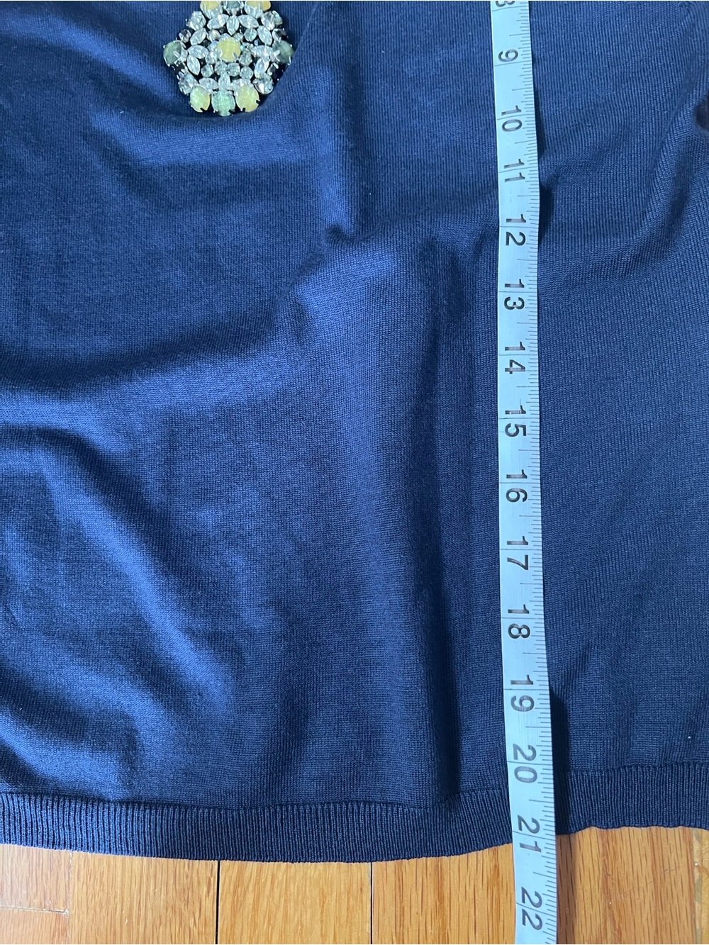 Per Se Navy Short-Sleeve Jewel-Embellished Knit Top S - Picture 13 of 14